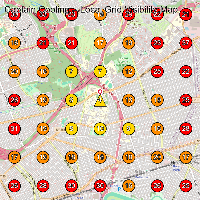 Captain Cooling GeoGrid visibility map for Hvac Contractor in Jamaica